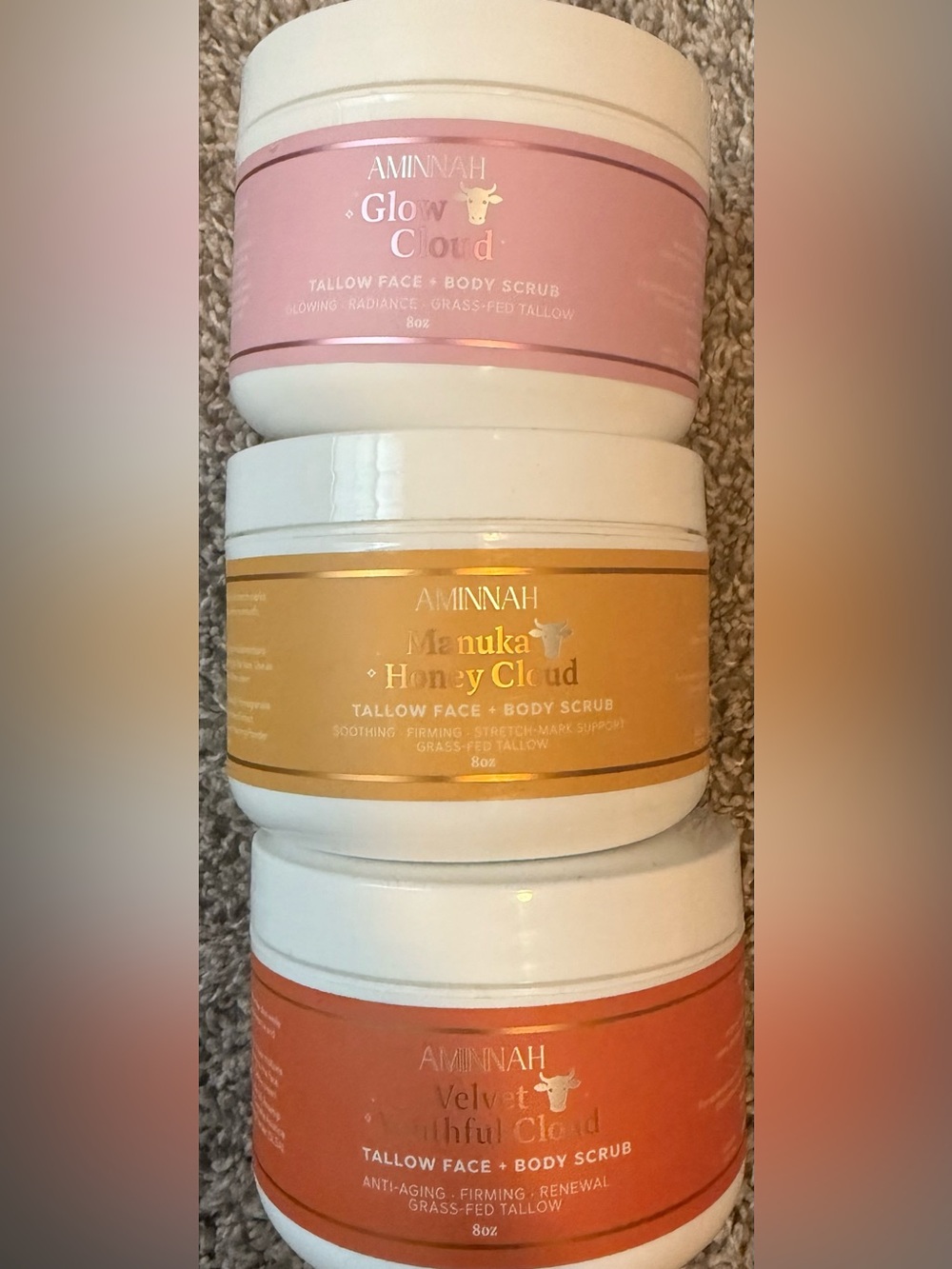 NWT Aminnah Grass Fed Beef Tallow Face & Body Scrub 8oz tub